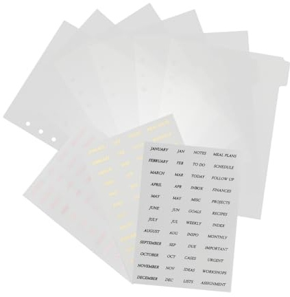 SUPVOX Separadores de Índice Transparentes Pp para Carpeta A5, 6 Pestañas Divisorias 3 Hojas de Pegatinas Mensuales, Organizador para Oficina, Escuela y Planificación Diaria