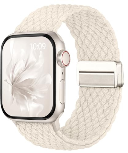 Flätat armband kompatibelt med Apple Watch-armband 40 mm, 41 mm, 42 mm, 45 mm, 46 mm, 49 mm, 38 mm, kvinnor och män, magnetlås, elastiskt nylonarmband för iWatch SE 3 2 1 Series 11 10 9 8 7 6 5 4