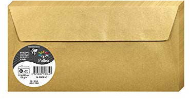Clairefontaine 50085C - Packung mit 20 Umschläge Pollen selbstklebend, Format DL 11x22cm, 120g, ideal für Ihre Einladungen und Korrespondenz, Gold, 1 Pack
