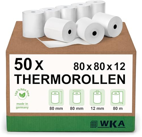 50 Thermorollen 80mm x 80m x 12mm für alle gängigen Registrierkassen und Bondrucker, Thermo-Bonrollen, Kassenrollen