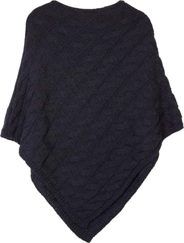 styleBREAKER Strick Poncho mit Zopfmuster, Rundhals Strickponcho, Grobstrick, Damen 08010040, Farbe:Midnight-Blue/Dunkelblau