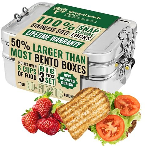 Caja bento apilable de acero inoxidable para adultos con cápsula de aperitivos, capacidad de 6 tazas, resistente a las grietas, cerraduras seguras, cerraduras seguras, contenedor ecológico para el