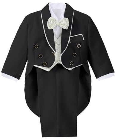 Lito Angels - Esmoquin Negro para bebé niños, Conjunto de 5 Piezas Traje Formal para Boda, Ceremonia y ocasión Especial. (Chaqueta, Chaleco, Camisa, Pantalones, Pajarita), Tamaño 12-18 Meses