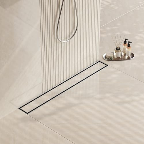 Neodrain 24-Inch Linear Shower Drain- with 2-in-1 Flat & Tile Insert Cover, Brushed 304 Stainless Steel Rectangle Shower Floor Drain,Floor Shower Drain