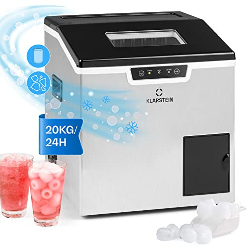 Klarstein Icefestival Bullet Gris Maquina de Hielo para Casa 3L, Encimera 20 kg, hace Cubitos de Hielo y Picado, Doméstica con Panel Táctil y Sistema Fácil Limpieza, Función Rápida