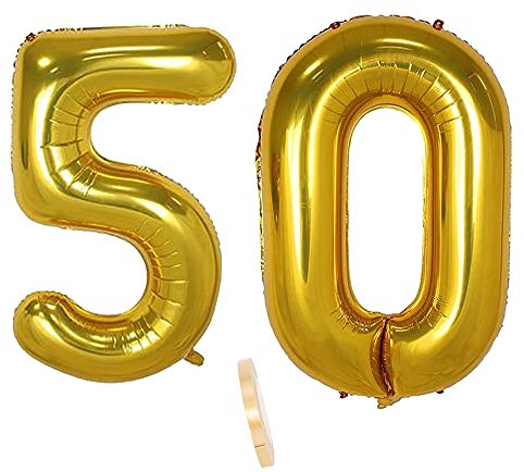 2 Ballons Numéro 50, Ballon 50 Ans Anniversaire Or XXXL 100cm Gold Géant Ballon Figurines Gonflable Hélium Feuille Chiffres Deco Pour Femme Homme La Décoration De Fête Mariage D'anniversaire