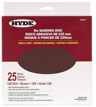 Hyde Round Abrasive Sanding Disc, 9 120 Grit, 25 Pack fits Hyde Radial Sander