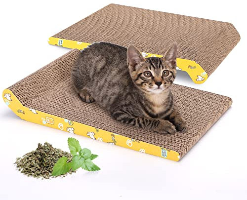 Nobleza 2 Stücke Katzen kratzbrett mit Minze, Wellpappe Kratzmatten, Recycelbar Qualitäts-Pappe Kratzpad,Kratzpads Beidseitig Erhältlich, 40 x 25cm