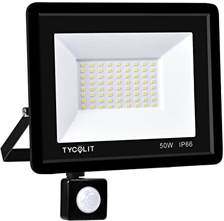 50W Foco LED con Sensor Movimiento,5000LM Super Brillante Focos LED Exterior,3000K Blanco cálido Proyector LED Exterior,IP66 Impermeable Proyector,Iluminación de Exterior Seguridad para Jardín, Garaje