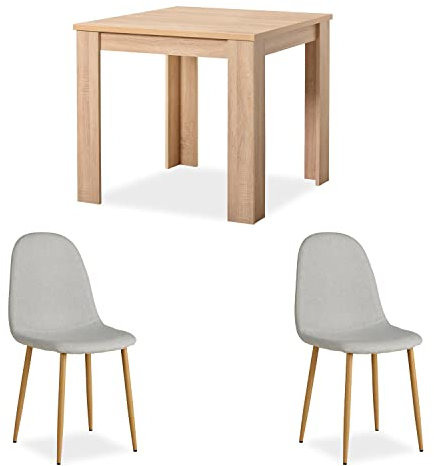 Homestyle4u 2378, Grupo de comedor con 2 sillas de madera marrón, mesa de comedor 80 x 80 cm Mesa de cocina con sillas gris