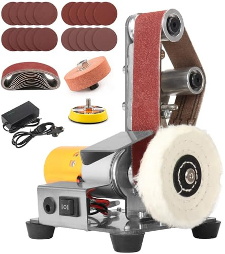 SI FANG Electric Belt-Sander Polishing-Grinding Sharpener, 330x30mm DIY Power Sanding Machine Cutter Mini Sanders Bench Grinder Kit, 7 Speed Adjustable for Craft DIY, Knife Making, Wood Metal Working