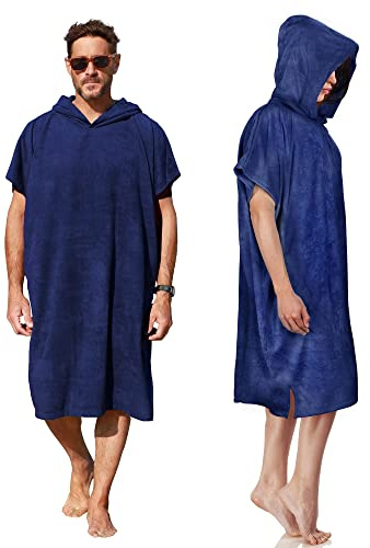 Kato Tirrinia mikrofiber surfponcho badponcho handduk klänning kvinnor män, blå, One size | Lång snabbtorkande strandponcho med huva, bastubadrock, strandflytthjälpmedel för surfing, bad och strand