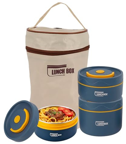 Hapivida Juego de Contenedores de Almuerzo Aislados, Fiambrera Bento Apilable Portátil, Contenedor Térmico para Alimentos, Tarro de Comida Caliente de Boca Ancha con Bolsa(Microwace-3 PIEZAS)