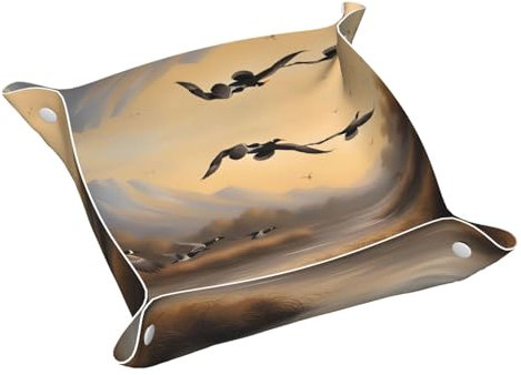 Ledertablett mit Jagd-Motiv fliegende Wildenten, wasserdicht und leicht zu reinigen, für ordentliche Schlüssel, Schmuck, Make-up und andere kleine Gegenstände, S 24 x 24 cm