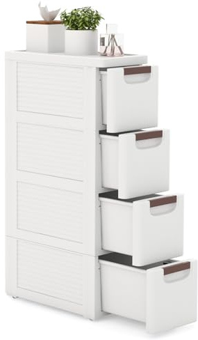 RELAX4LIFE Rolling Narrow Bathroom Floor Cabinet, 3/4/5-Drawer Slim Storage Organizer Unit with Built-in Wheels, Mobile Bathroom Storage Cupboard Drawer Cabinet for Living Room, Hallway (4-Drawer)
