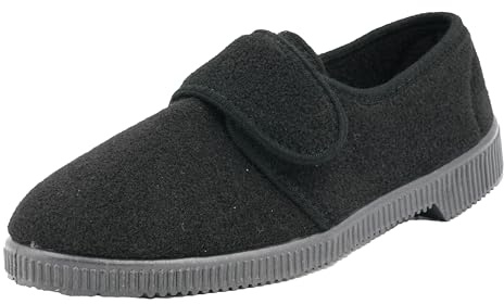 JOMIX Charentaises Homme avec Scratch - Chaussons Diabétiques en Feutre, Pantoufles Orthopédiques Hiver Confortables ITU1415 (Noir, 40)