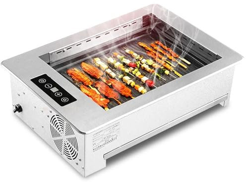 Parrilla eléctrica empotrada for barbacoa, parrilla comercial sin humo de 2000 W con panel táctil, parrilla for barbacoa con superficie de cocción antiadherente, placa calefactora for restaurante inte