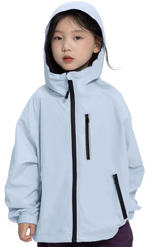 Rolanko Veste Imperméable à Capuche pour Filles, Manteau de Pluie Léger Coupe-vent Vêtements de Pluie pour Garçons de 7 à 14 Ans