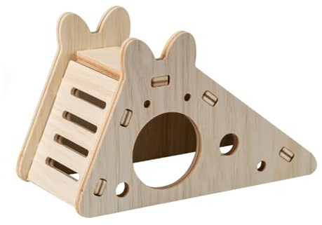 Yuannee Maison en Bois Naturel pour Hamster,Jouet d'Activité Cachette Multifonction Accessoires Cage DIY pour Rongeurs et Petits Animaux avec Échelle Toboggan
