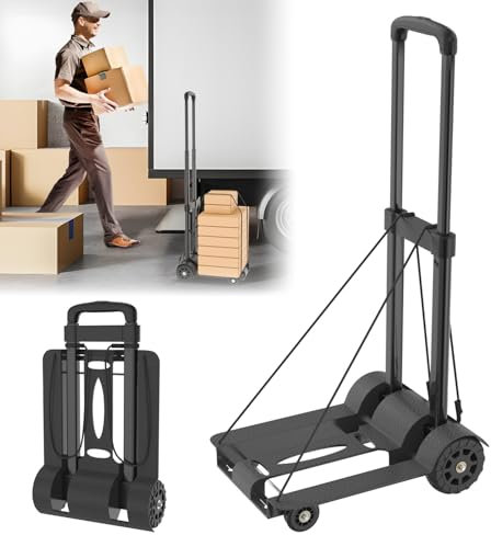 UISEBRT Diable pliable, chariot de transport pliable, chariot de courses avec 2 crochets, chariot à main pour courses, camping, transport d'articles de voyage, jusqu'à 50 kg