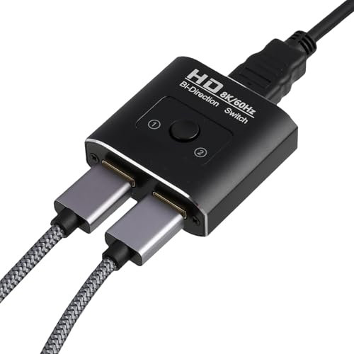 Switch HDMI 2.1 8K 60Hz, Splitter HDMI 2 Entrées 1 Sortie, 4K 120Hz, 1080P HDR, 3D, Dolby Atmos Compatible avec PS5, PS4, Xbox, Moniteur, TV, Projecteur, Console de Jeux, Hub Haute Résolution