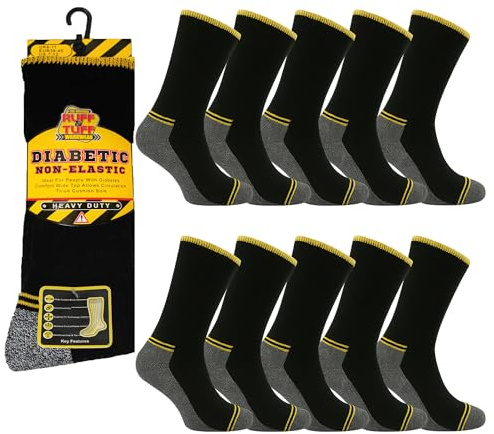 12 PAIRS Mens Diabetic Work Socks Heavy Duty with Reinforced Heels & Toes Rich Cotton Industrial Socks, Moisture Wicking, Breathable Boot Socks - Superior Cushion & Eco Friendly - Size 6-11