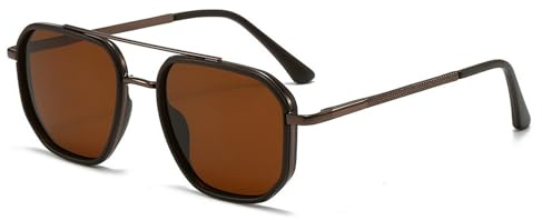 mincl Polarized Pilot Sunglasses for Women Retro Square Frame Sun Glasses for Men Driving Travel Outdoor UV Protection (brown)