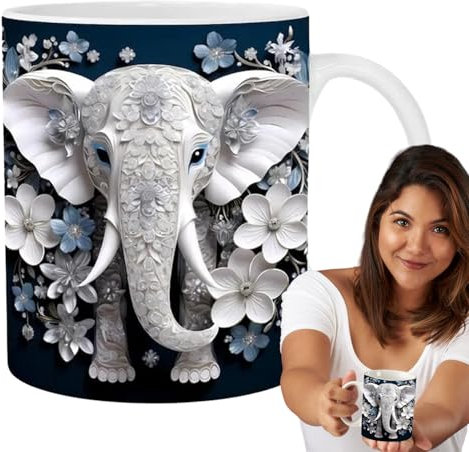 Taza de cerámica de elefante, taza de café y té de 350 ml con asa, vasos artísticos, taza de viaje multiusos para jugo, whisky, cerveza, vino, sopa, bonita taza con forma de animal para decoración del