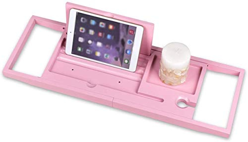 Plateau de bain en bambou pour baignoire – Étagère de lecture réglable avec côtés extensibles pour tasse/verre à vin/smartphone, plateau coulissant amovible pour ebook/tablette