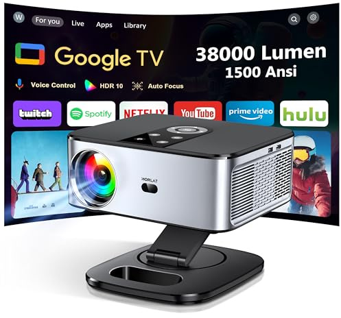 Videoprojecteur【1500 ANSI/Google TV/Netflix Officiel】 Projecteur 4K Supporté Auto Focus, Google Play Contrôle Vocal, Projector WiFi6 Bluetooth5.2, Retroprojecteur 38000 Lumen Home Cinéma