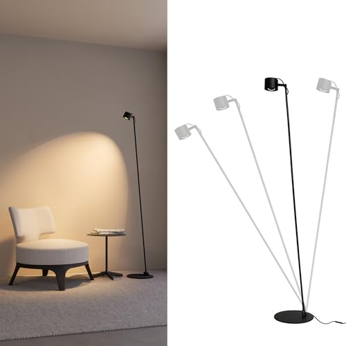 Aisilan LED Reading Lamps, 12W Dimmable Minimalist Tall Skinny Slim Pole Floor Standing Lamp, Adjustable Stand up Lights Floor Lamps for Living Room, Bedroom, Home Office, Reading Corner Nook, Black