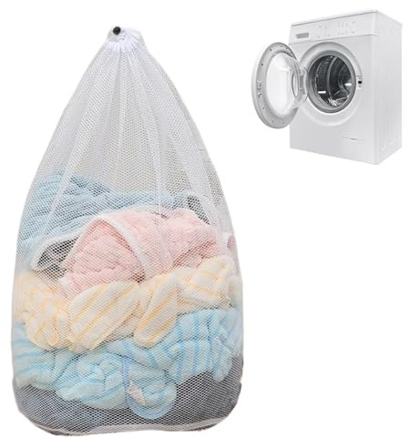 Mesh Laundry Bag 50 x 70 cm, Reusable Laundry Bags for Delicates, Machine Washable Net Laundry Washing Bag with Drawstring for Home Hotel College Dorm Apartment Travel Camp (White)