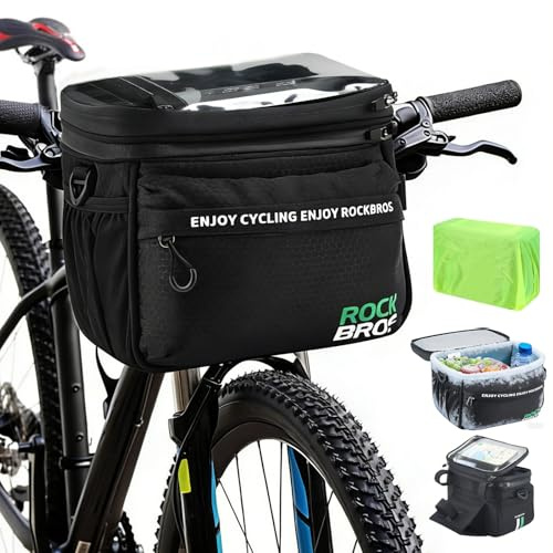 Eirolace Bolsa de Manillar Impermeable 5L para Bicicleta y Bicicleta Eléctrica con Bolsillo para Smartphone, Ventana Táctil Transparente, Compartimento Isotérmico y Portabotellas