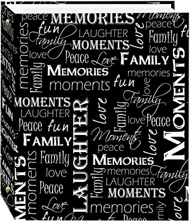 Pioneer Photo Albums Álbum de fotos magnético autoadhesivo de 3 anillos, 100 páginas (50 hojas), diseño de palabras en blanco y negro, 8.25 x 10.5 pulgadas