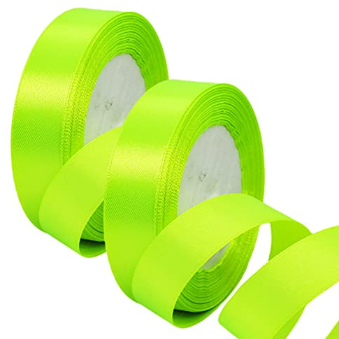 2 x 20mm Wide Neon Green Ribbon Thick Satin Ribbon 22m, 4/5 inch Thick Lime Green Ribbon for Gift Wrapping Wedding Christmas Birthday Cake Hair Bow Florist Bouquet Crafts Decorations