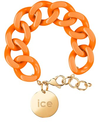 ICE - Jewellery - Chain bracelet - Flashy orange - Gold - Kettenarmband mit orangefarbenen XL-Maschen für Frauen, geschlossen mit einer goldenen Medaille (020926)