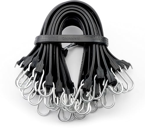 XSTRAP STANDARD 20 Pack 15'' Adjustable Rubber Tarp Straps, EPDM Bungee Cords with Hooks, Ideal for Securing Tarps, Canvases, Flatbed Trailers