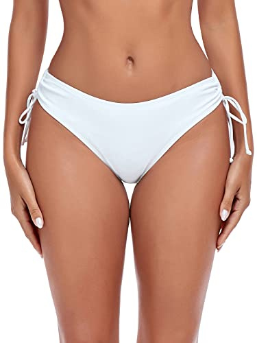 Ocean Blues Women's White Drawstring Bikini Bottoms Full Coverage Swim Bottom Size Medium