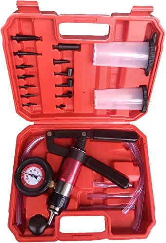 ZJERYL GULL 23PCS Handheld Vacuum Pump Tester Brake Bleeder Kit Brake System Bleeding Tools with Adapters and 2 Reservoir Bottles Automotive Brake for Car Truck Motorcycle（Red）