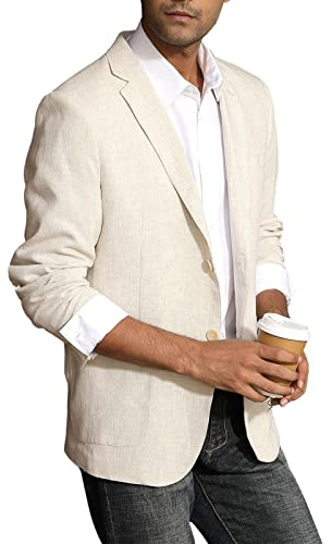 PJ PAUL JONES Chaqueta blazer de lino para hombre, informal, ajustada, ligera, de 2 botones, blazer deportivo ajustado de ocio, caqui, XXL