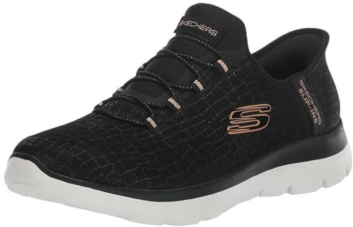 Skechers Women's Hands Free Slip-ins Summits Classy Night Sneaker, Black Rose Gold, 5 UK Wide