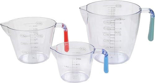3 Pcs 200ml/400ml/900ml Measuring Cups Small Clear Liquid Graduated Beaker Measuring Jugs Plastic Reusable Transparent for Baking Kitchen Cooking Measuring Jug (Pack of 3)