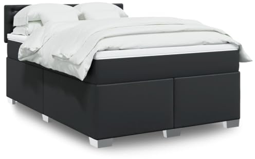 vidaXL Boxspringbett, Doppelbett mit LED Matratze Matratzenauflage, Bettgestell mit Lattenrost Kopfteil, Polsterbett Bett für Schlafzimmer, Schwarz 160x200cm Kunstleder