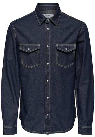 ONLY & SONS Onsbane 3247 DNM Shirt Noos 3247-Maglietta, Blu Jeans Scuro, L Uomo