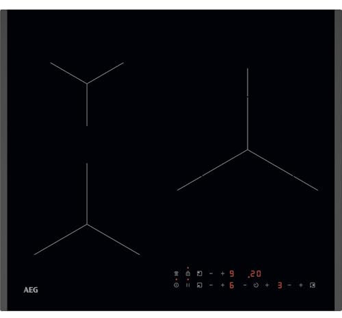 AEG TN63IA00FB Placa de Inducción, 60 cm, 3 Zonas de Cocción, FlexiPuente,Hob2Hood, PowerBoost y Pausa, Controles Deslizantes Independientes, Temporizador Individual Negro