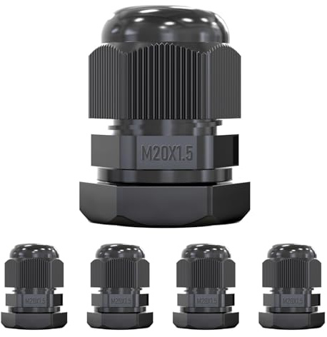 MGI SpeedWare 5-Pack M20 Strain Relief Nylon Cord Grip Cable Glands, Black Plastic Grommet
