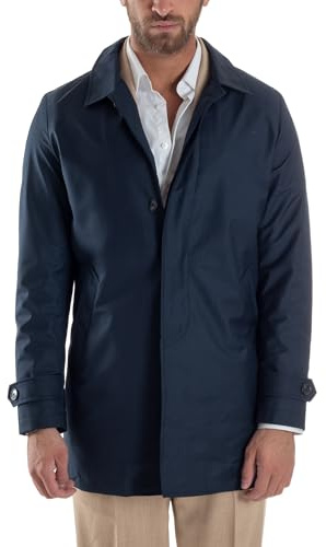 Giosal Giubbotto Uomo Trench Lungo Leggero Giacca Impermeabile Con Colletto Bottoni Tessuto Tecnico No Stiro Tinta Unita (IT, Numero, 48, Regular, Regular, Blu)