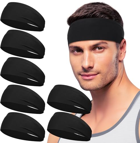 7 Pack Sports Headbands for Men, Sweat Absorbent Non Slip Elastic Headband, Quick Dry Workout Running Yoga Gym Head Wrap for Outdoor Work