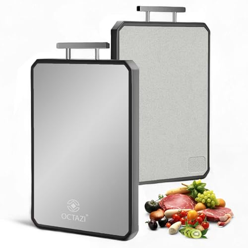 Dual-Sided Stainless Steel & Wheat Straw Cutting Board – Non-Porous, Rust-Proof, Dishwasher Safe Food Prep Board | Knife-Friendly Chopping Board for Meat, Vegetables, Citrus & Everyday