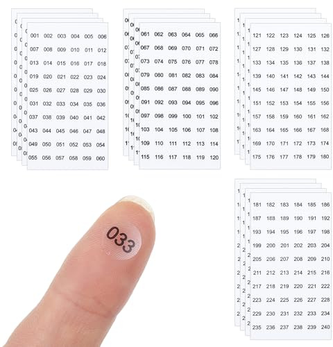 16 ark sifferklistermärken, 1–240 sifferklistermärken, 8 mm, runda självhäftande punkter, nummerklistermärken för organisering av kodning, kontor, skåphus, klassificering